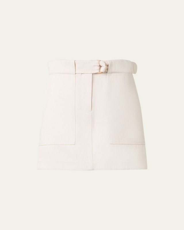 Belted Cotton Wool Denim Mini Skirt